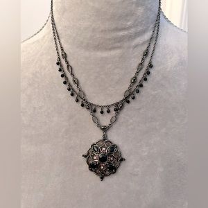 Black and Pink Stone 2 Strand Necklace 18”